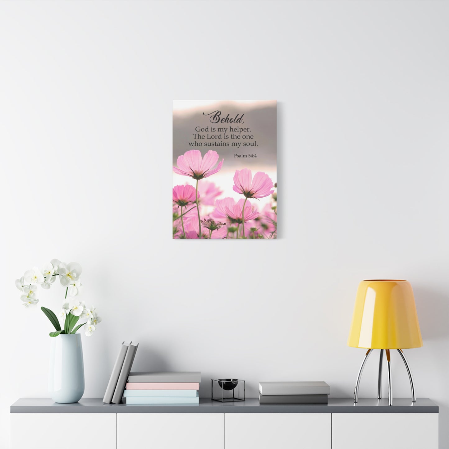 Scripture Canvas Behold, God is My Helper Psalm 54:4 Christian Wall Art Bible Verse Print Ready to Hang