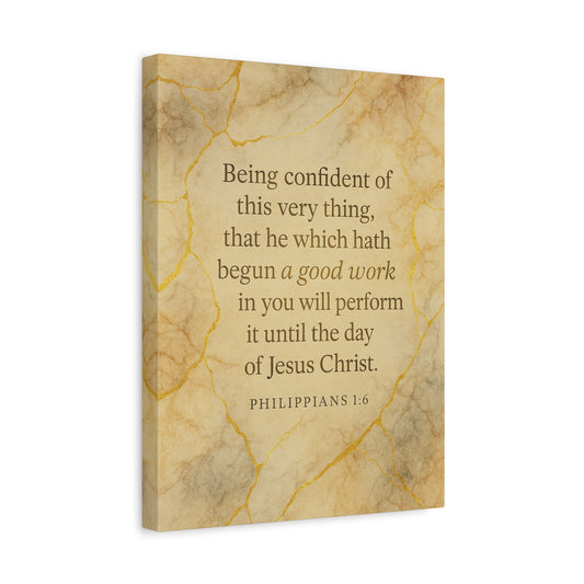 Bible Verse Canvas Philippians 1:6 Christian Home Décor Wall Art Scripture Ready to Hang Faith Print