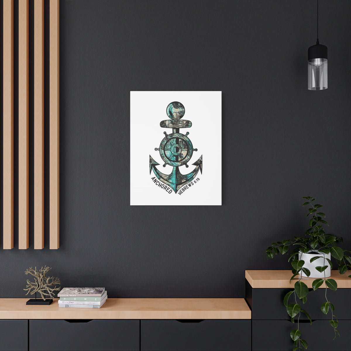 Scripture Canvas Blue Anchored Hebrews 6:19 Christian Wall Art Bible Verse Print Ready to Hang