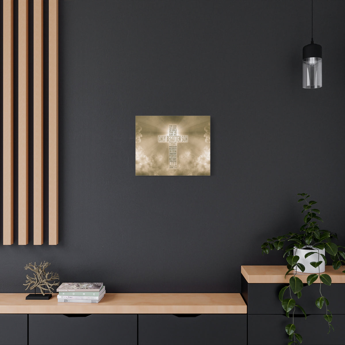Scripture Canvas Everlasting Life John 3:16 Sun Christian Wall Art Bible Verse Print Ready to Hang