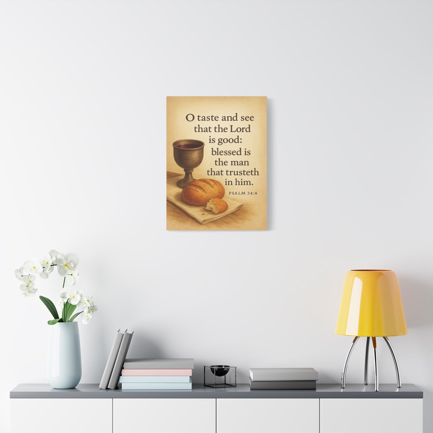 Bible Verse Canvas Psalm 34:8 Christian Home Décor Wall Art Scripture Ready to Hang Faith Print