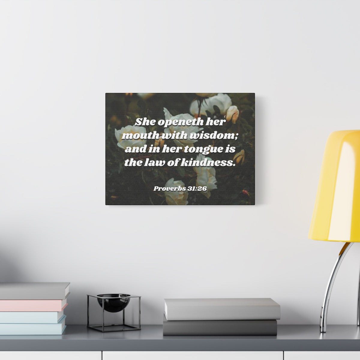 Scripture Canvas The Law Of Kindness Proverbs 31:26 Christian Wall Art Bible Verse Print Ready to Hang