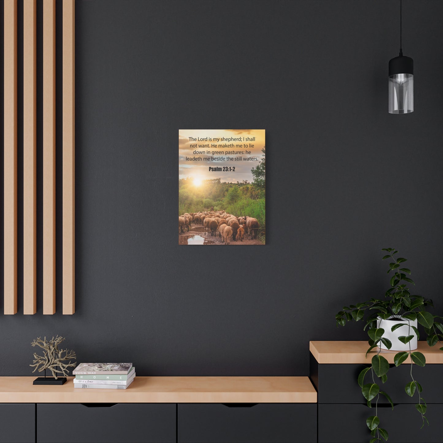 Scripture Canvas Green Pastures Psalm 23:1-2 Christian Wall Art Bible Verse Print Ready to Hang