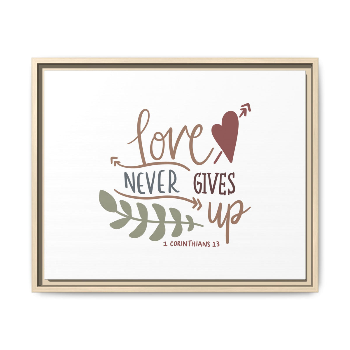 Scripture Canvas Love Never Gives Up 1 Corinthians 13 Christian Wall Art Bible Verse Print Ready to Hang