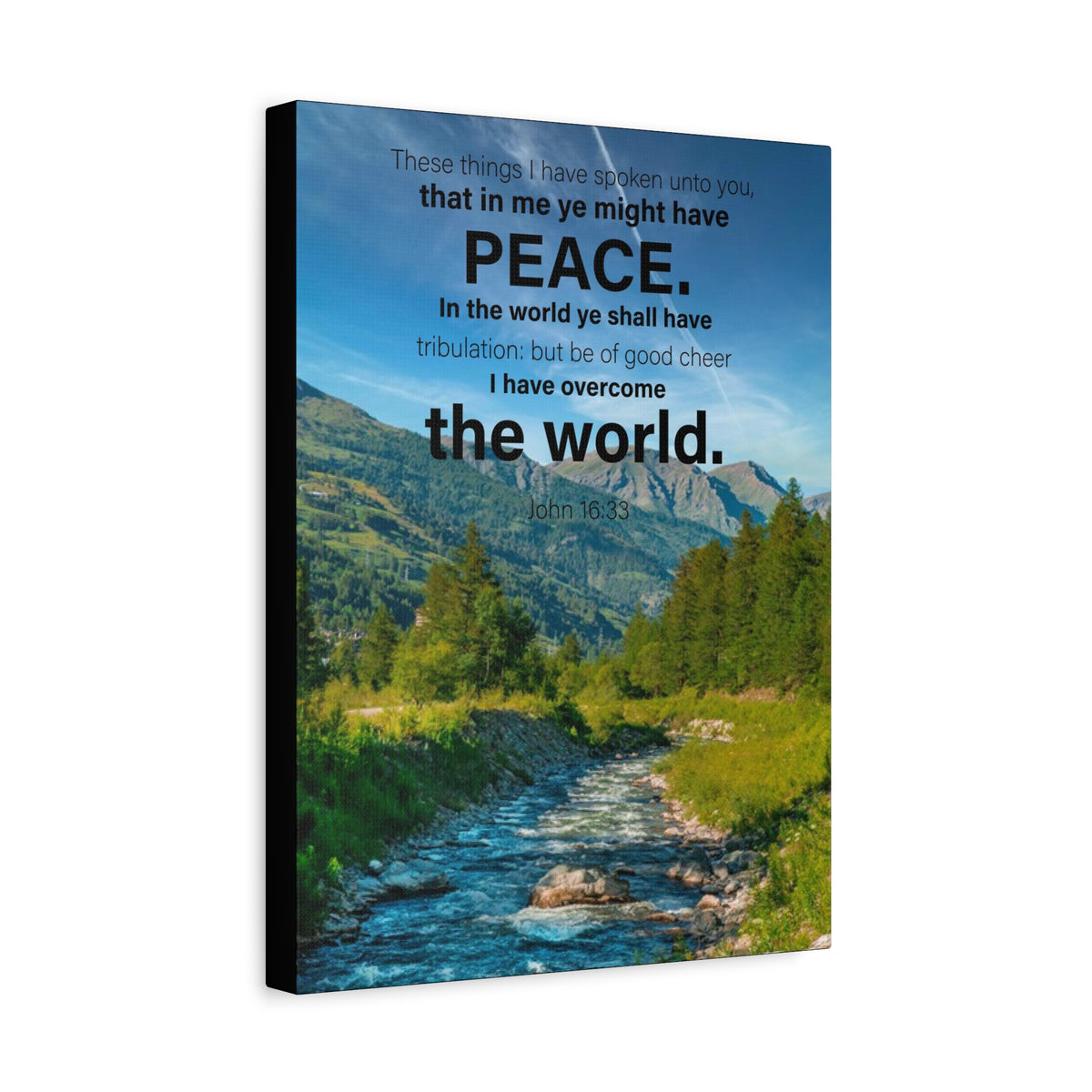 Scripture Canvas Peace the World John 16:33 Christian Wall Art Bible Verse Print Ready to Hang