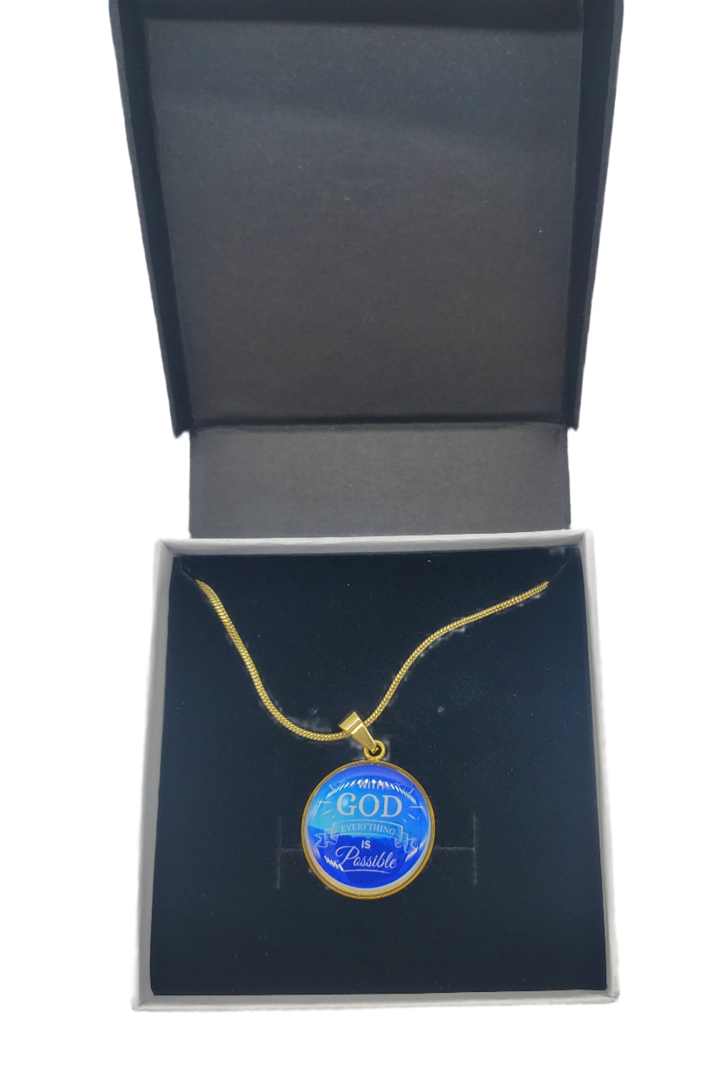 With God Everything Is Possible Circle Necklace Stainless Steel or 18k Gold 18-22"