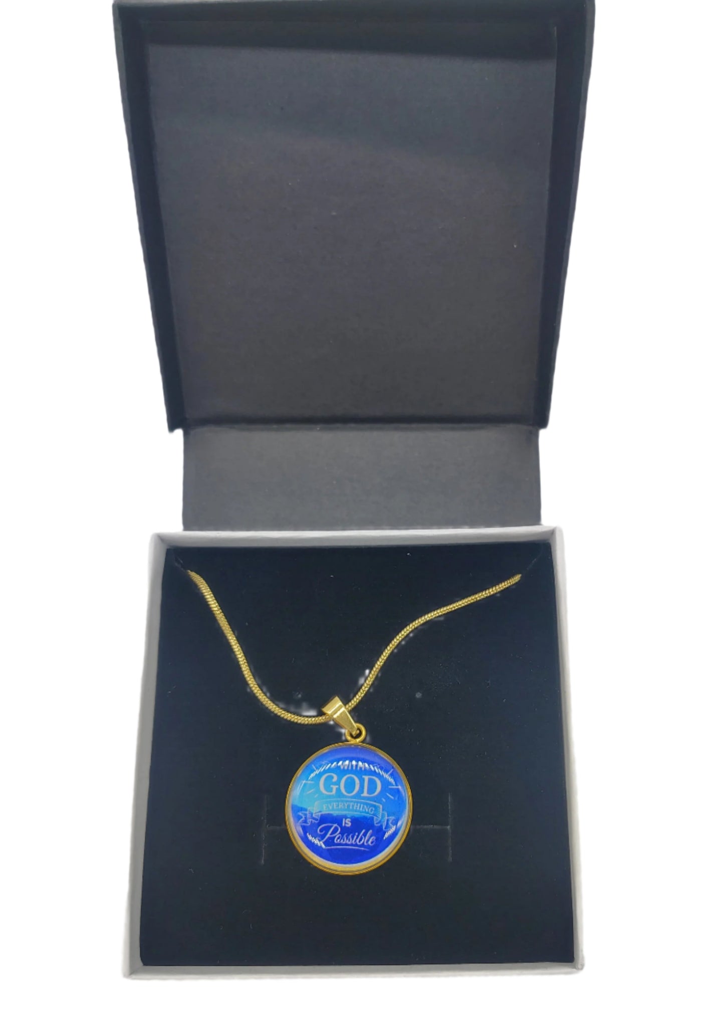 With God Everything Is Possible Circle Necklace Stainless Steel or 18k Gold 18-22"