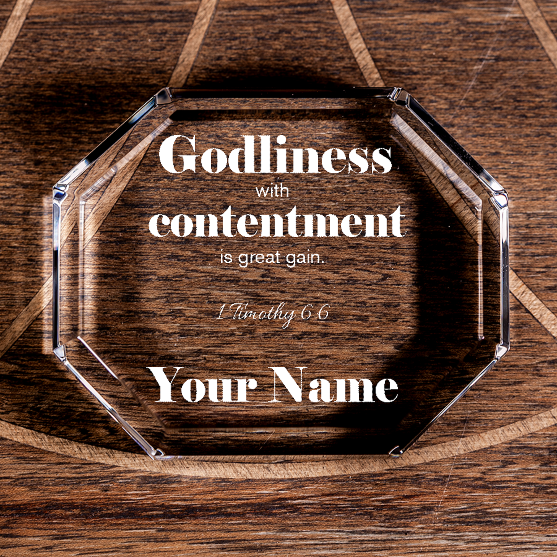1 Timothy 6:6 Godliness Octagonal Crystal Paperweight Personalized Religious Present Christian Gift-Express Your Love Gifts