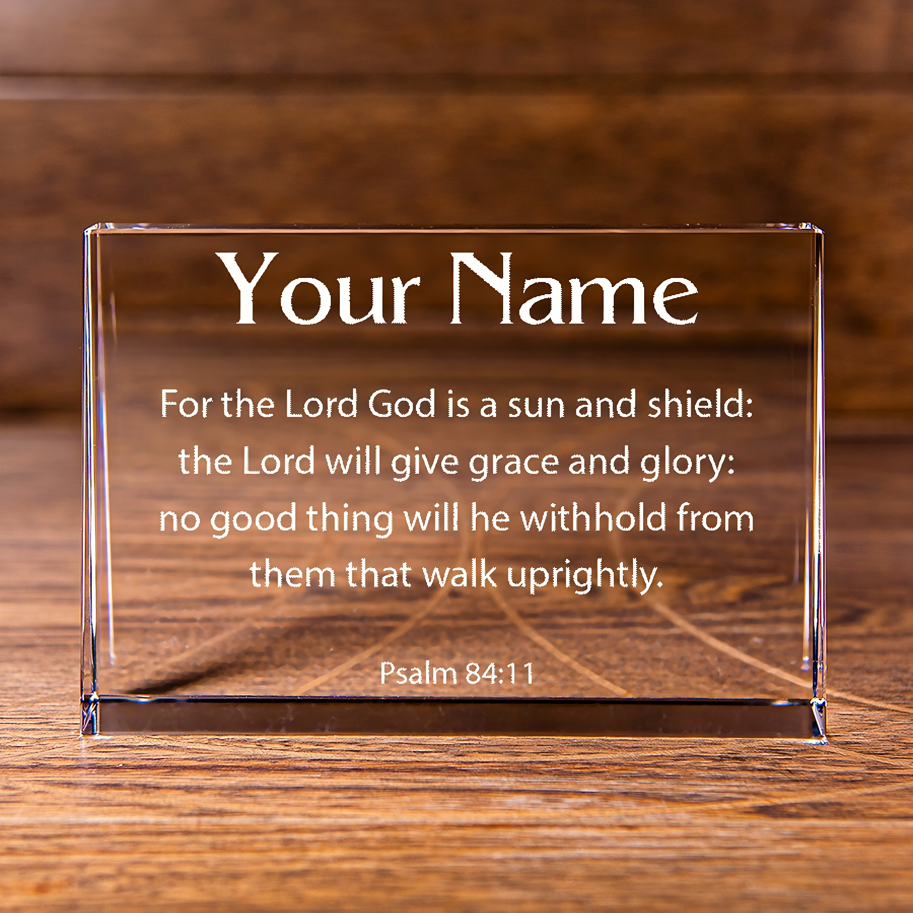 Psalm 84:11 Sun and Shield Landscape Cut Wedge Crystal Personalized Christian Gift-Express Your Love Gifts