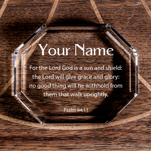 Psalm 84:11 Lord is Sun and Shield Octagonal Crystal Paperweight Personalized Christian Gift-Express Your Love Gifts