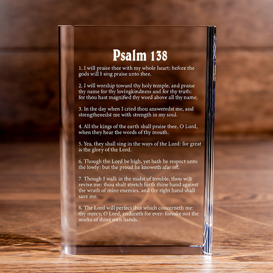 Psalm 138 Laser Engraved Crystal Book - Elegant Religious Gift for Devoted Believers Christian Gift-Express Your Love Gifts