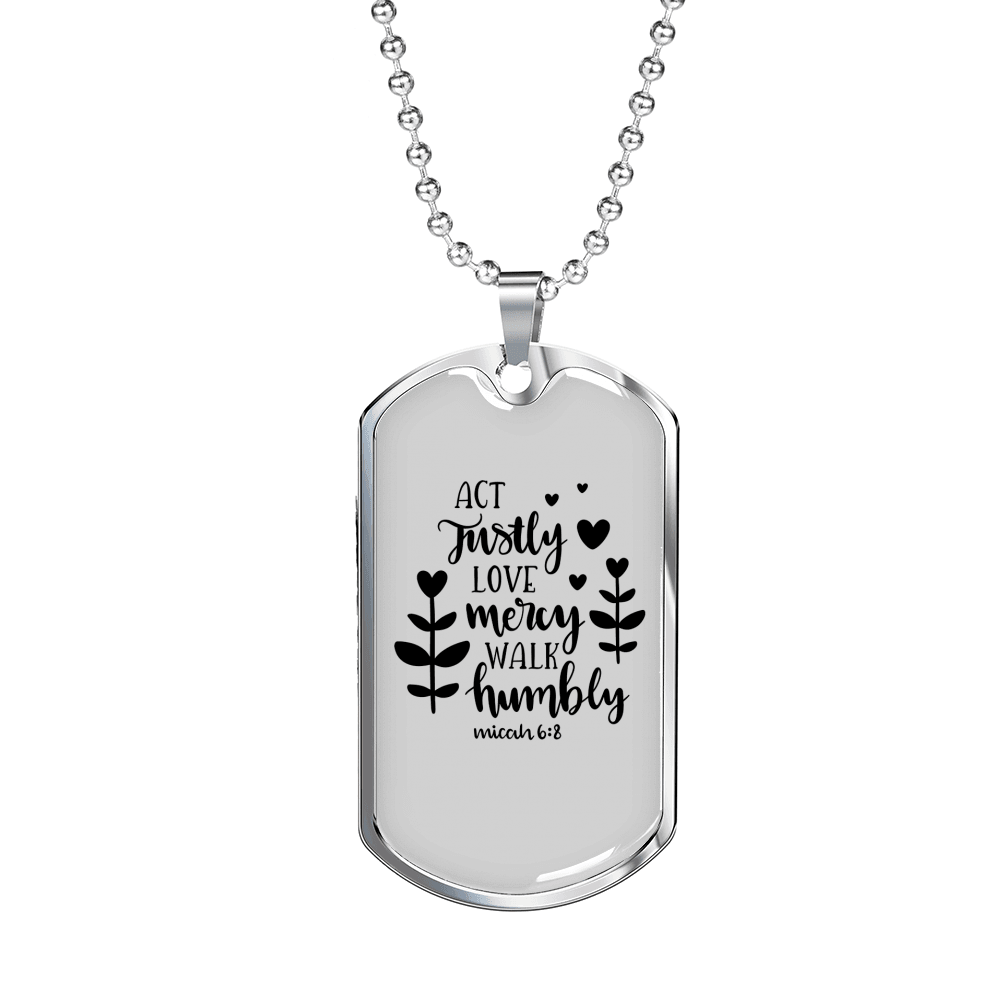 Act Justly Love Mercy Micah 6:8 Necklace Stainless Steel or 18k Gold Dog Tag 24" Chain-Express Your Love Gifts