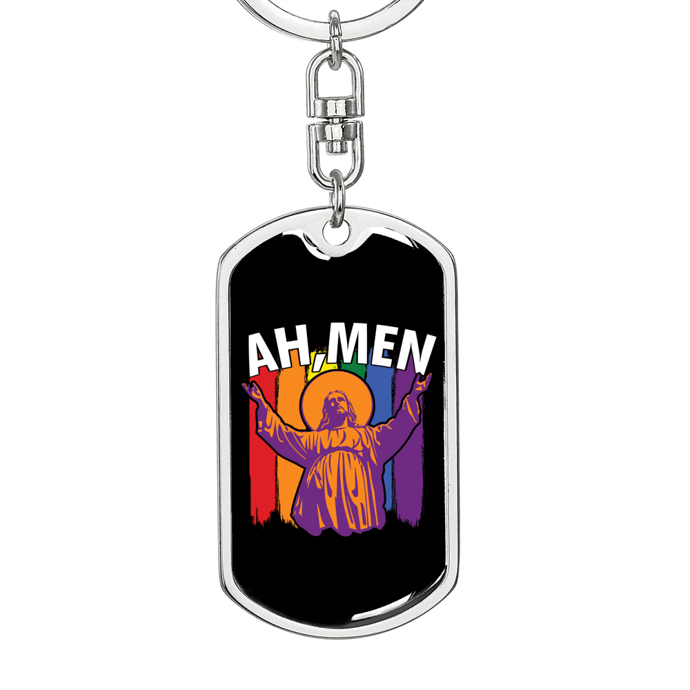 Ah Men Keychain Stainless Steel or 18k Gold Dog Tag Keyring-Express Your Love Gifts
