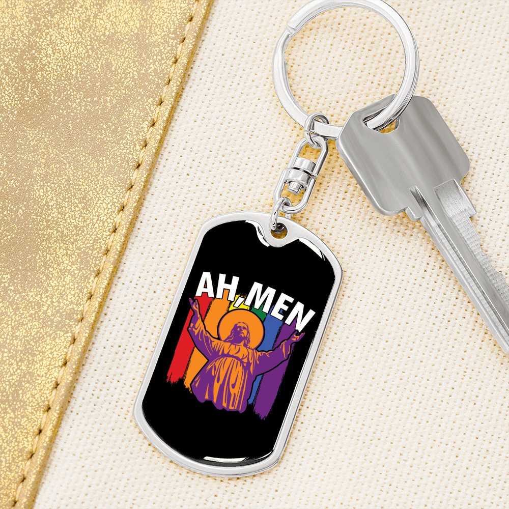 Ah Men Keychain Stainless Steel or 18k Gold Dog Tag Keyring-Express Your Love Gifts