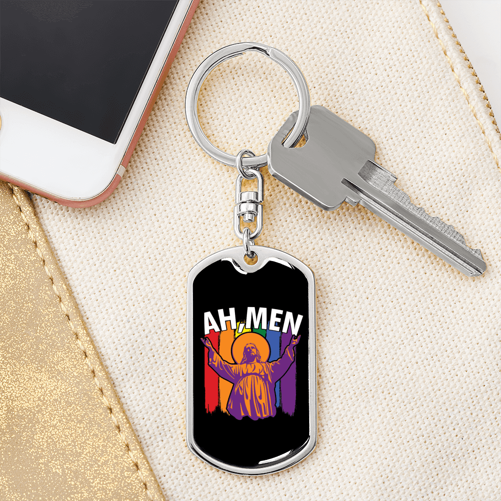 Ah Men Keychain Stainless Steel or 18k Gold Dog Tag Keyring-Express Your Love Gifts