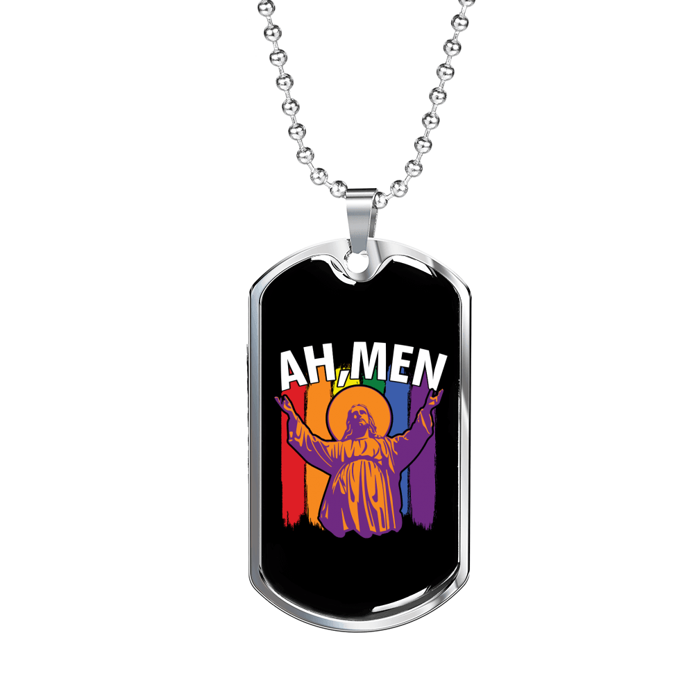 Ah Men Necklace Stainless Steel or 18k Gold Dog Tag 24" Chain-Express Your Love Gifts