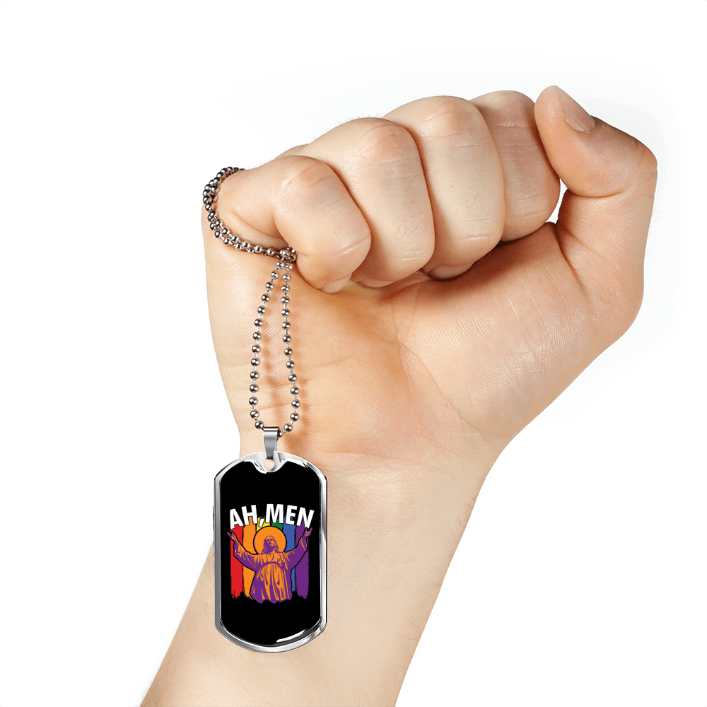 Ah Men Necklace Stainless Steel or 18k Gold Dog Tag 24" Chain-Express Your Love Gifts