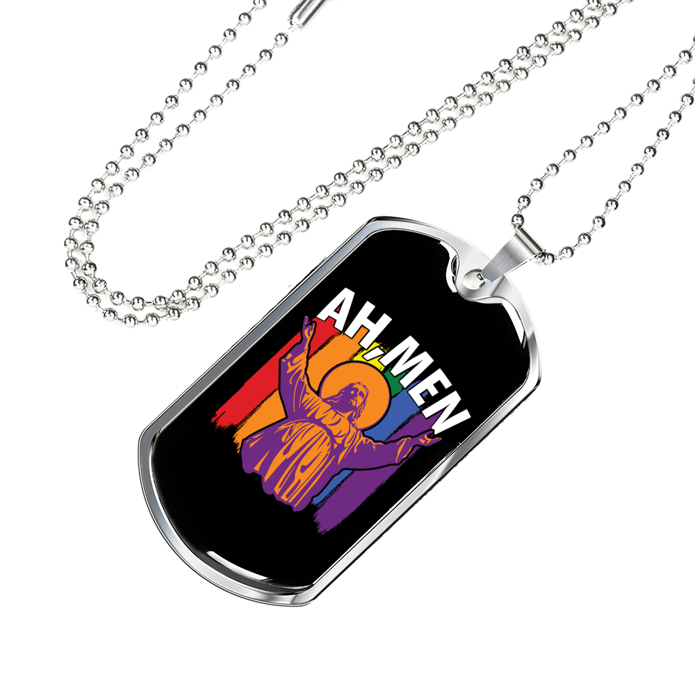 Ah Men Necklace Stainless Steel or 18k Gold Dog Tag 24" Chain-Express Your Love Gifts