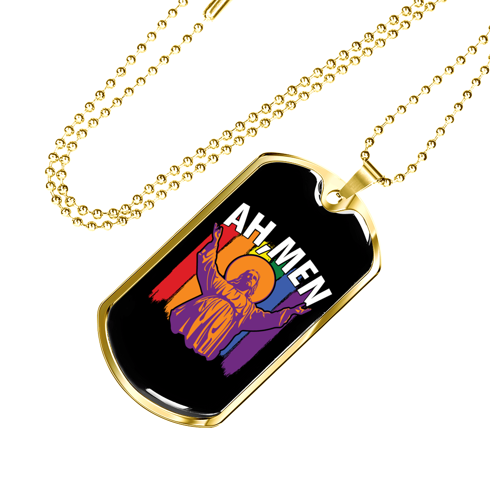 Ah Men Necklace Stainless Steel or 18k Gold Dog Tag 24" Chain-Express Your Love Gifts