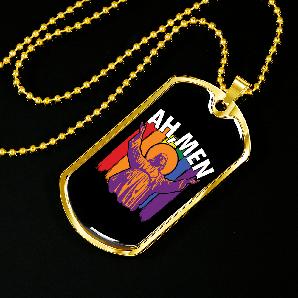 Ah Men Necklace Stainless Steel or 18k Gold Dog Tag 24" Chain-Express Your Love Gifts