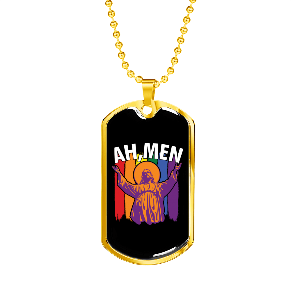 Ah Men Necklace Stainless Steel or 18k Gold Dog Tag 24" Chain-Express Your Love Gifts
