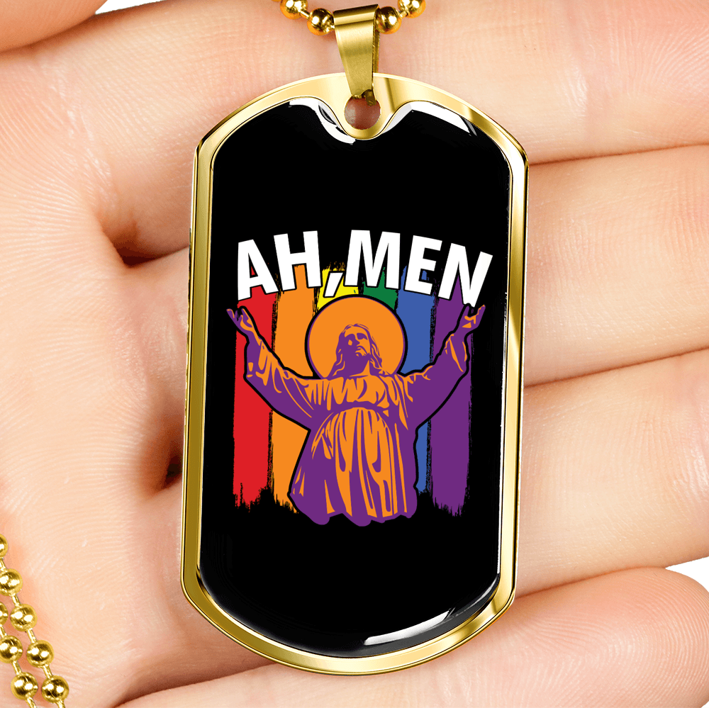Ah Men Necklace Stainless Steel or 18k Gold Dog Tag 24" Chain-Express Your Love Gifts