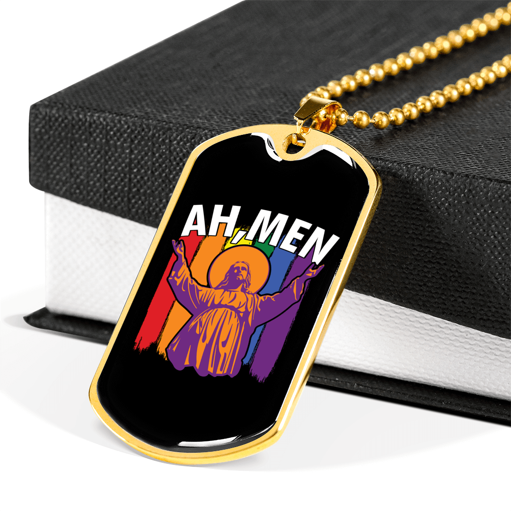 Ah Men Necklace Stainless Steel or 18k Gold Dog Tag 24" Chain-Express Your Love Gifts