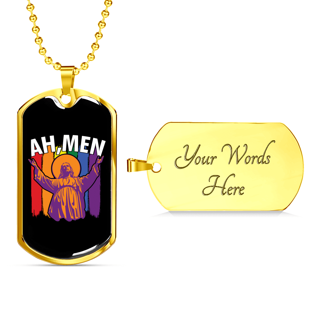 Ah Men Necklace Stainless Steel or 18k Gold Dog Tag 24" Chain-Express Your Love Gifts