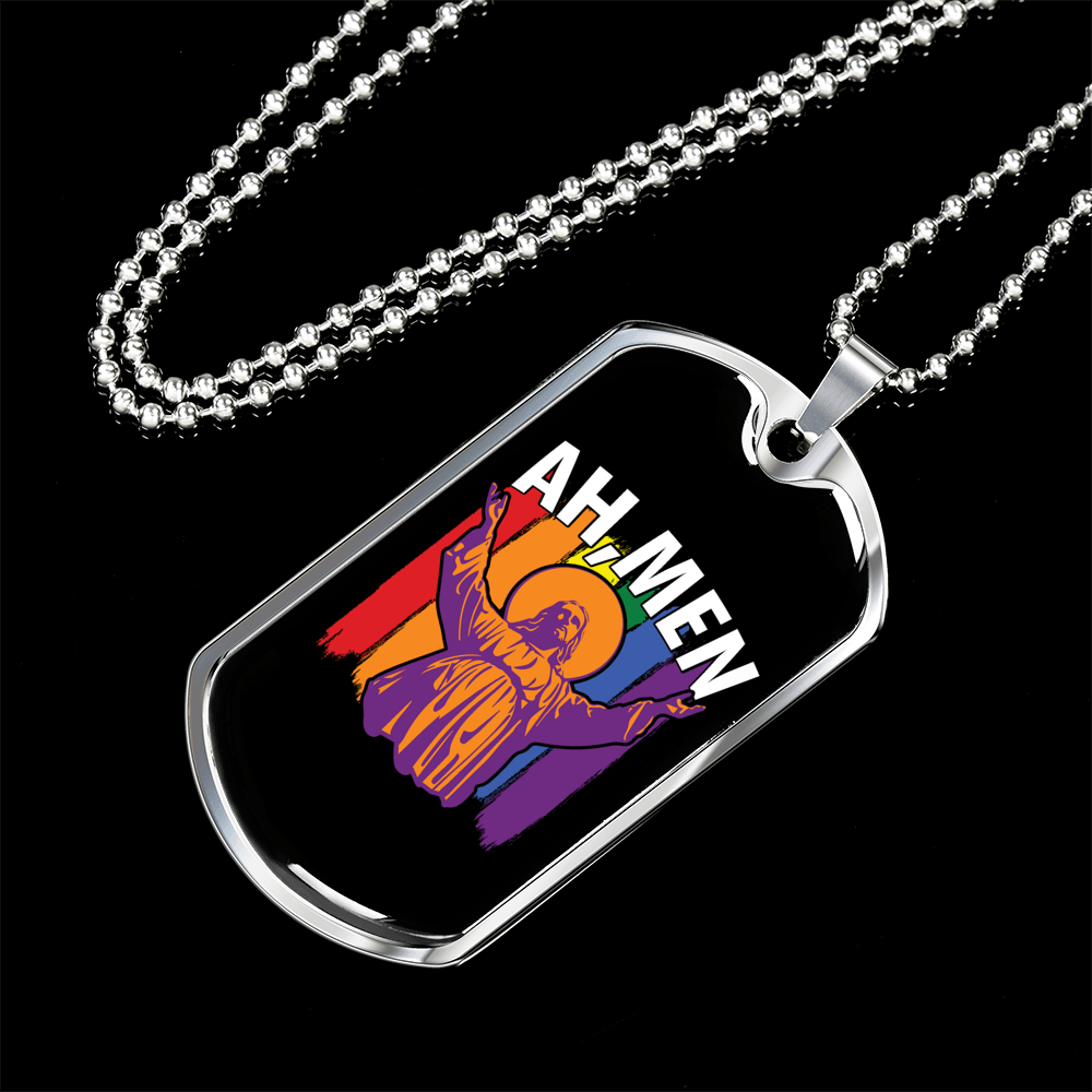 Ah Men Necklace Stainless Steel or 18k Gold Dog Tag 24" Chain-Express Your Love Gifts