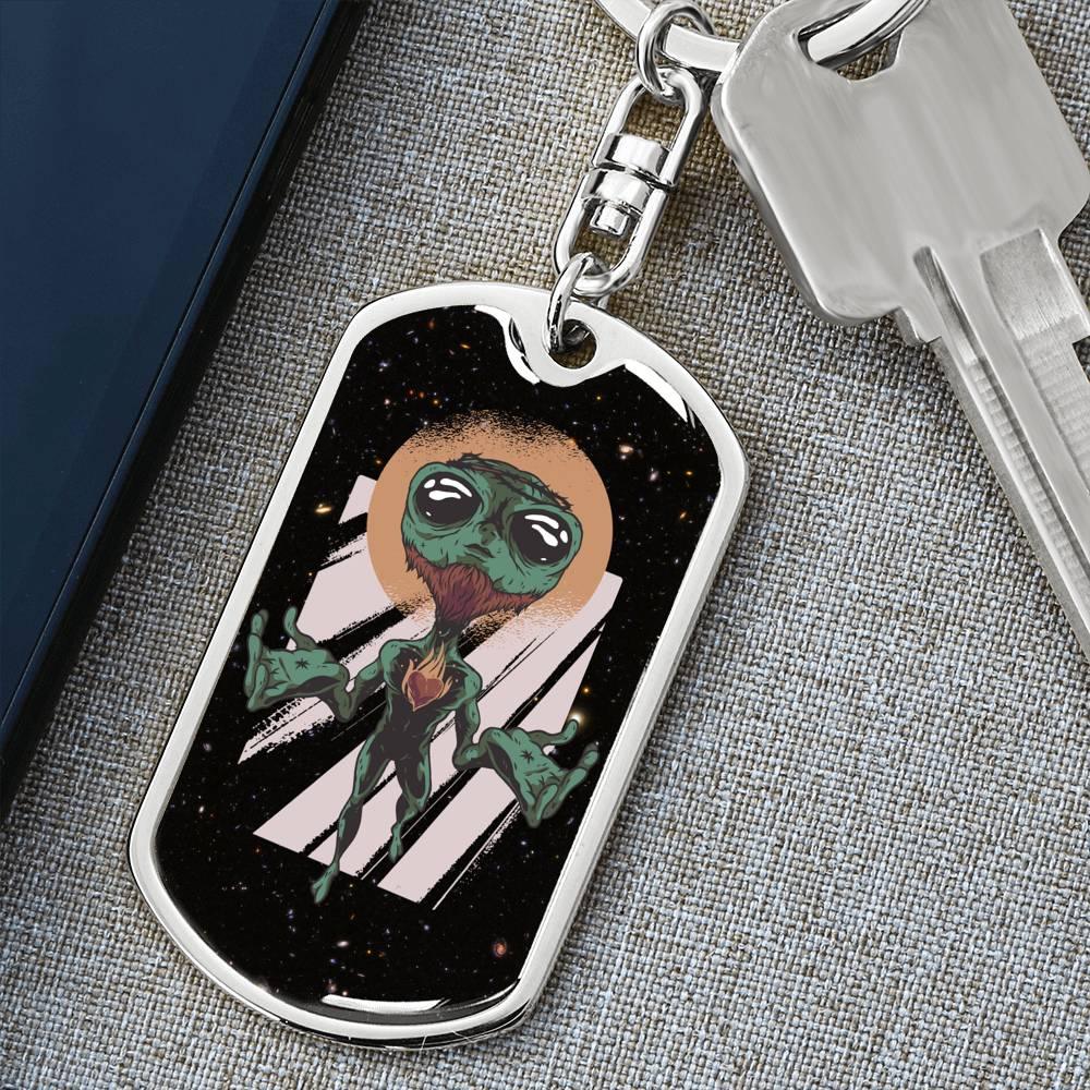 Alien Jesus Dog Tag Pendant Keychain Stainless Steel or 18k Gold-Express Your Love Gifts