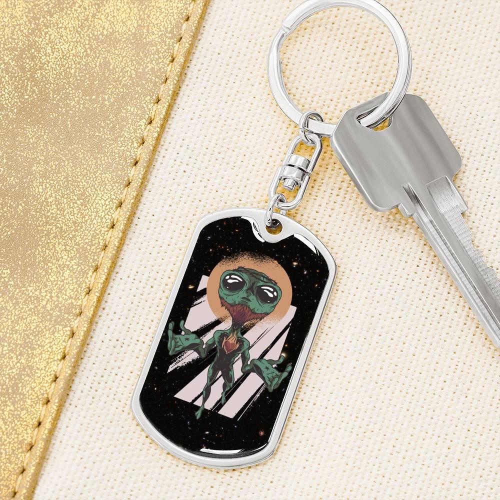 Alien Jesus Dog Tag Pendant Keychain Stainless Steel or 18k Gold-Express Your Love Gifts