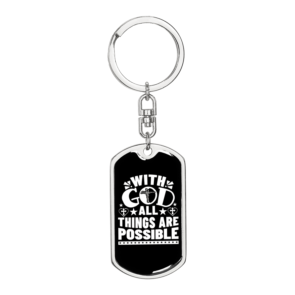 All Are Possible With God Keychain Stainless Steel or 18k Gold Dog Tag Keyring-Express Your Love Gifts