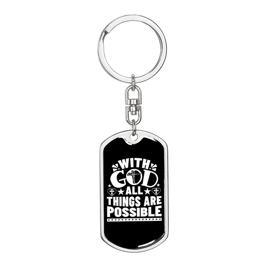 All Are Possible With God Keychain Stainless Steel or 18k Gold Dog Tag Keyring-Express Your Love Gifts