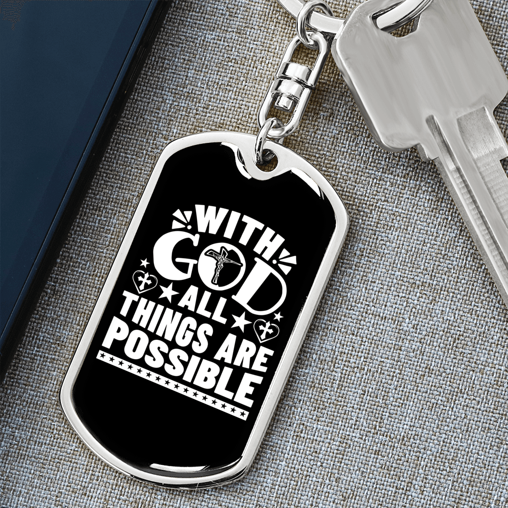 All Are Possible With God Keychain Stainless Steel or 18k Gold Dog Tag Keyring-Express Your Love Gifts