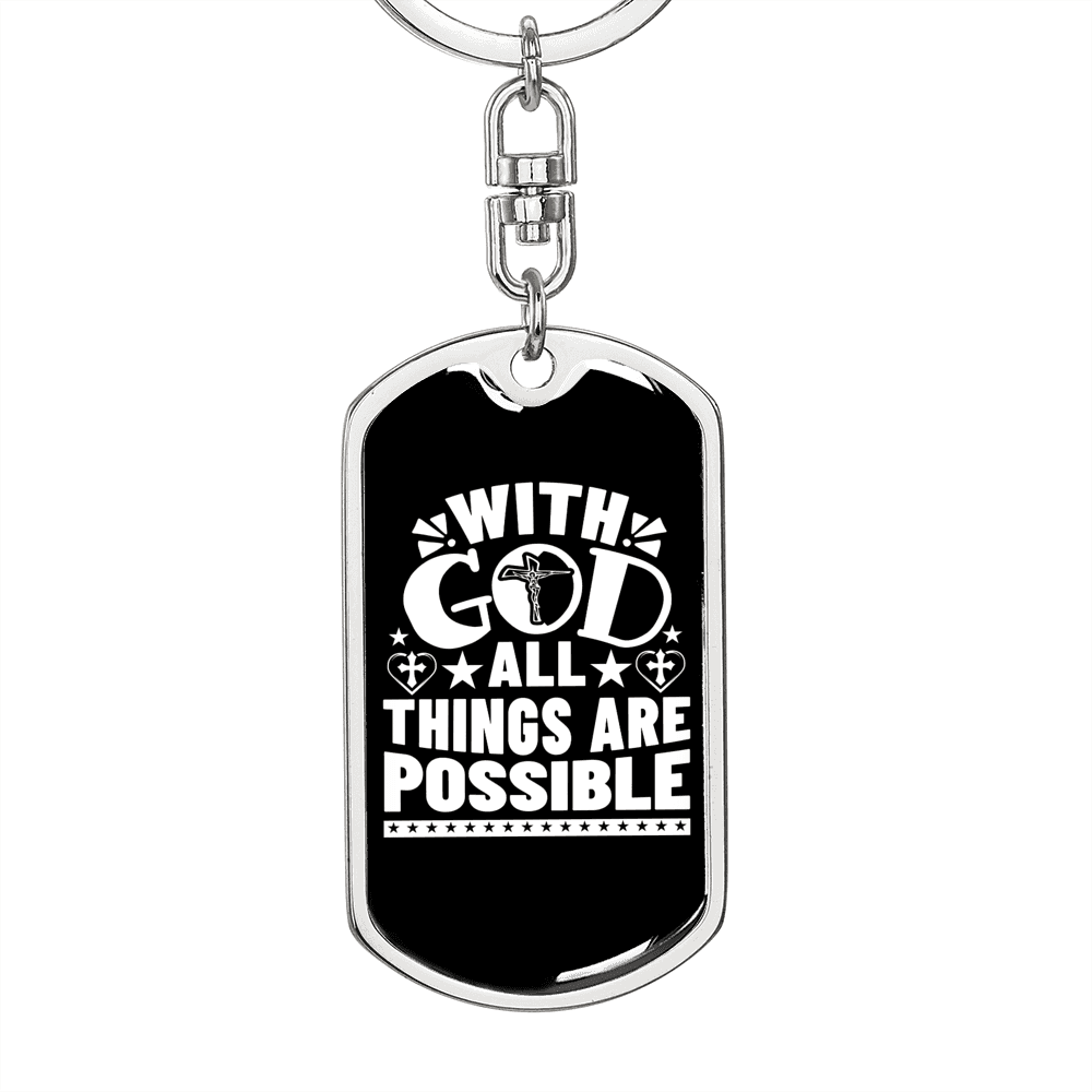 All Are Possible With God Keychain Stainless Steel or 18k Gold Dog Tag Keyring-Express Your Love Gifts