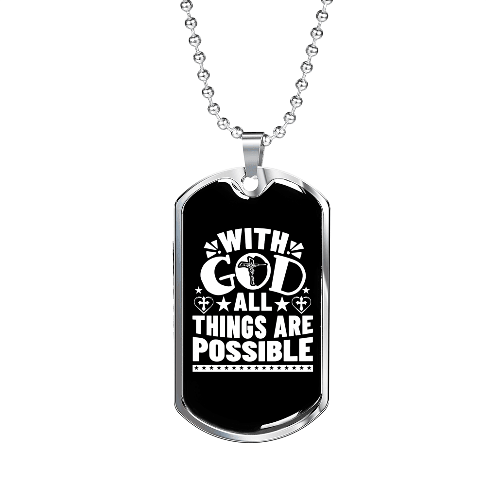 All Are Possible With God Necklace Stainless Steel or 18k Gold Dog Tag 24" Chain-Express Your Love Gifts