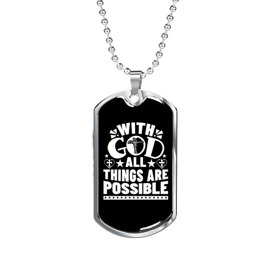 All Are Possible With God Necklace Stainless Steel or 18k Gold Dog Tag 24" Chain-Express Your Love Gifts
