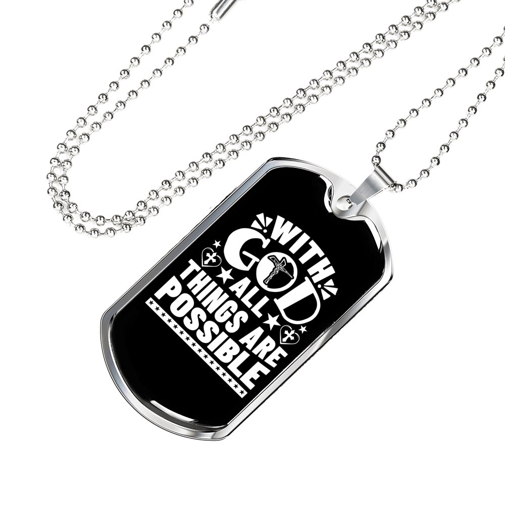 All Are Possible With God Necklace Stainless Steel or 18k Gold Dog Tag 24" Chain-Express Your Love Gifts