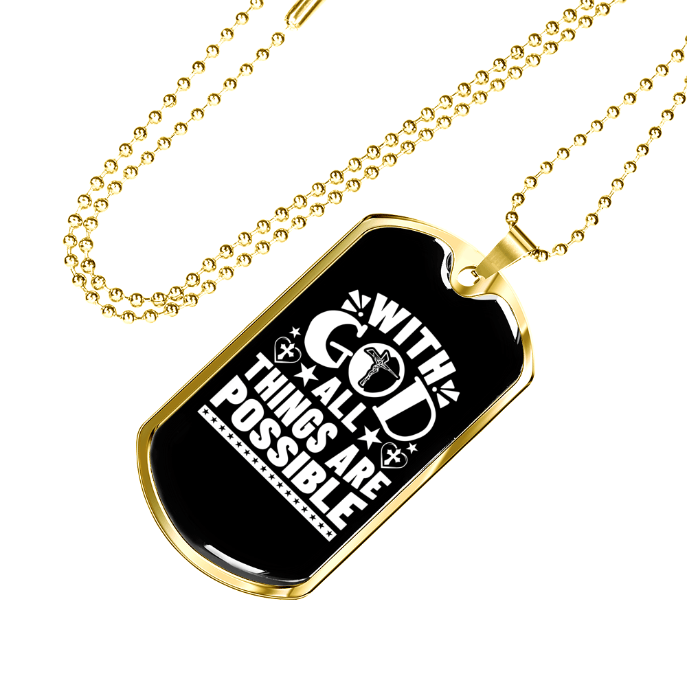 All Are Possible With God Necklace Stainless Steel or 18k Gold Dog Tag 24" Chain-Express Your Love Gifts