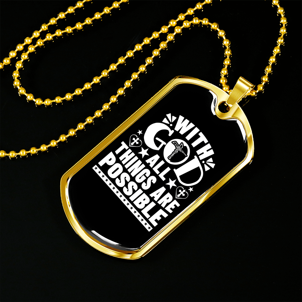 All Are Possible With God Necklace Stainless Steel or 18k Gold Dog Tag 24" Chain-Express Your Love Gifts