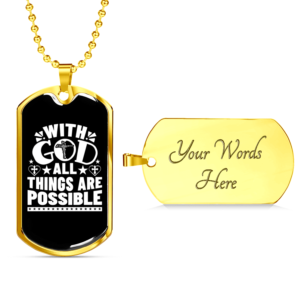 All Are Possible With God Necklace Stainless Steel or 18k Gold Dog Tag 24" Chain-Express Your Love Gifts