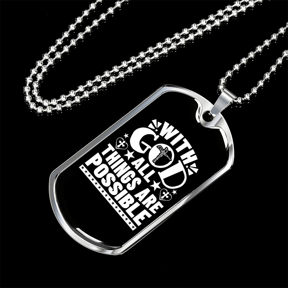 All Are Possible With God Necklace Stainless Steel or 18k Gold Dog Tag 24" Chain-Express Your Love Gifts