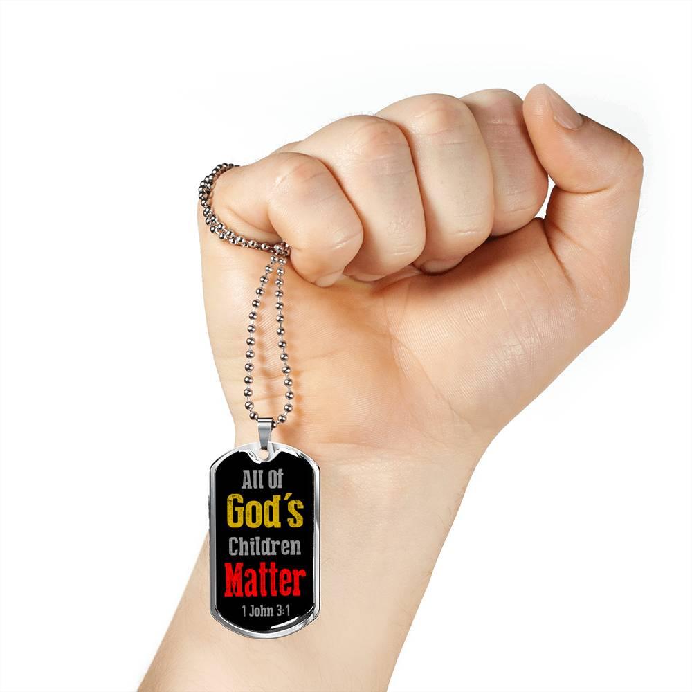 All Of God's Children 1 John 3:1 Necklace Stainless Steel or 18k Gold Dog Tag 24" Chain-Express Your Love Gifts