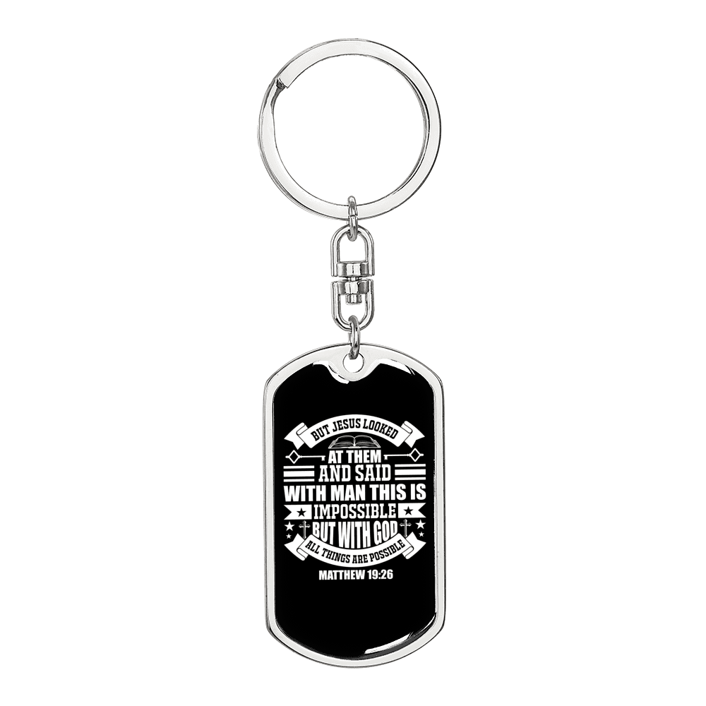 All Possible With God Matthew 19:26 Keychain Stainless Steel or 18k Gold Dog Tag Keyring-Express Your Love Gifts
