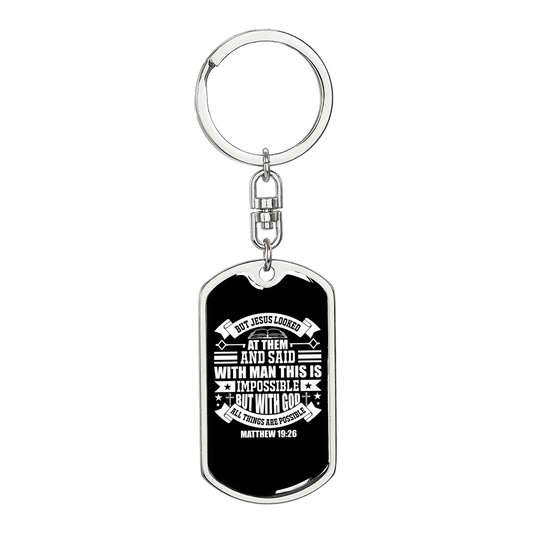 All Possible With God Matthew 19:26 Keychain Stainless Steel or 18k Gold Dog Tag Keyring-Express Your Love Gifts