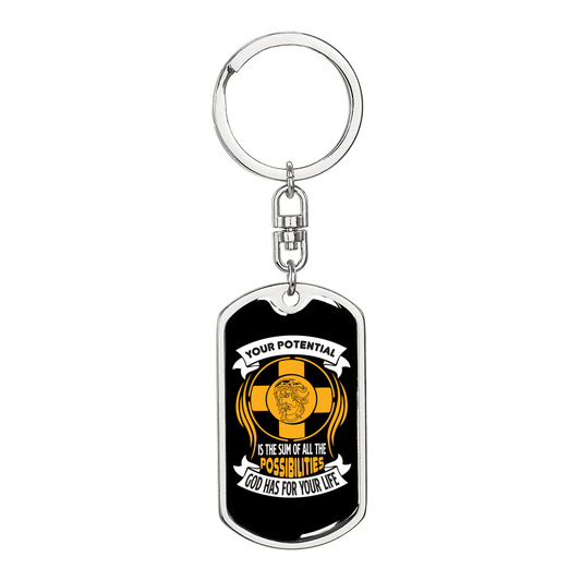 All The Possibilities Keychain Stainless Steel or 18k Gold Dog Tag Keyring-Express Your Love Gifts