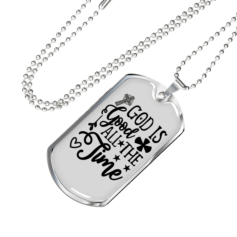 All The Time Necklace Stainless Steel or 18k Gold Dog Tag 24" Chain-Express Your Love Gifts