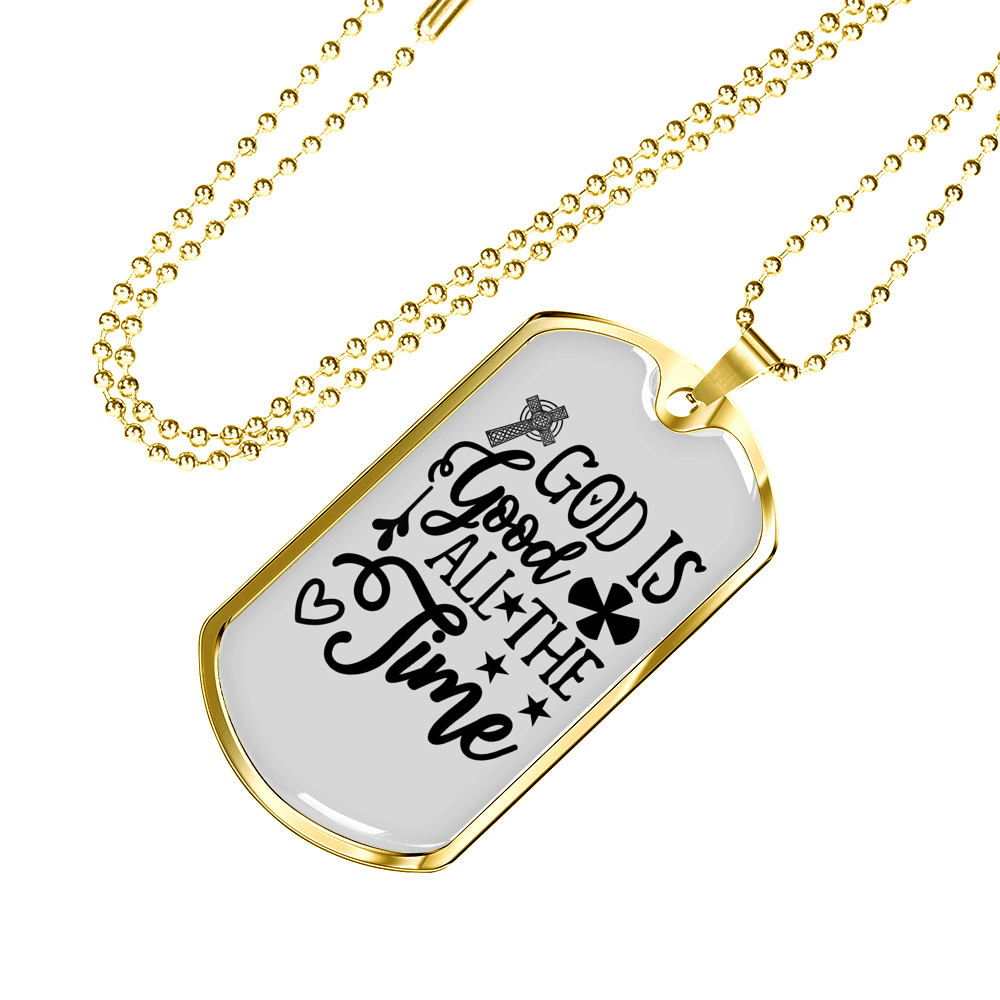 All The Time Necklace Stainless Steel or 18k Gold Dog Tag 24" Chain-Express Your Love Gifts