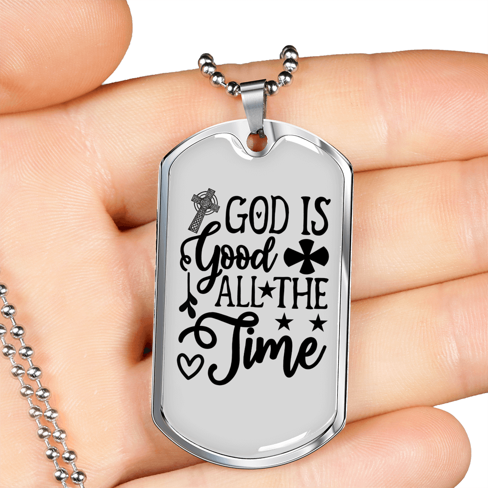 All The Time Necklace Stainless Steel or 18k Gold Dog Tag 24" Chain-Express Your Love Gifts