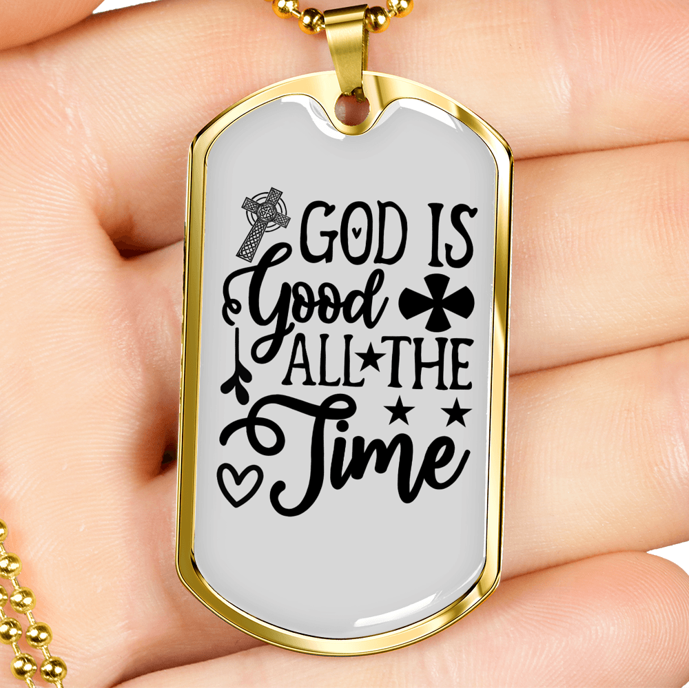 All The Time Necklace Stainless Steel or 18k Gold Dog Tag 24" Chain-Express Your Love Gifts